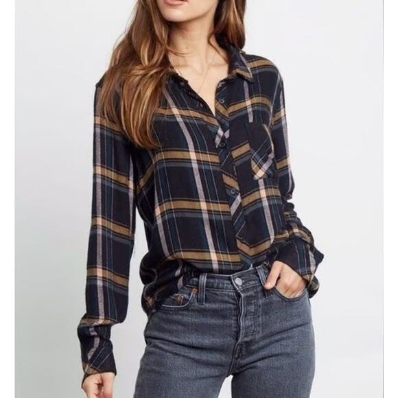 Rails Hunter Plaid Shirt Midnight Teal Mustard Size XS Long Sleeve Button Down - Picture 1 of 12